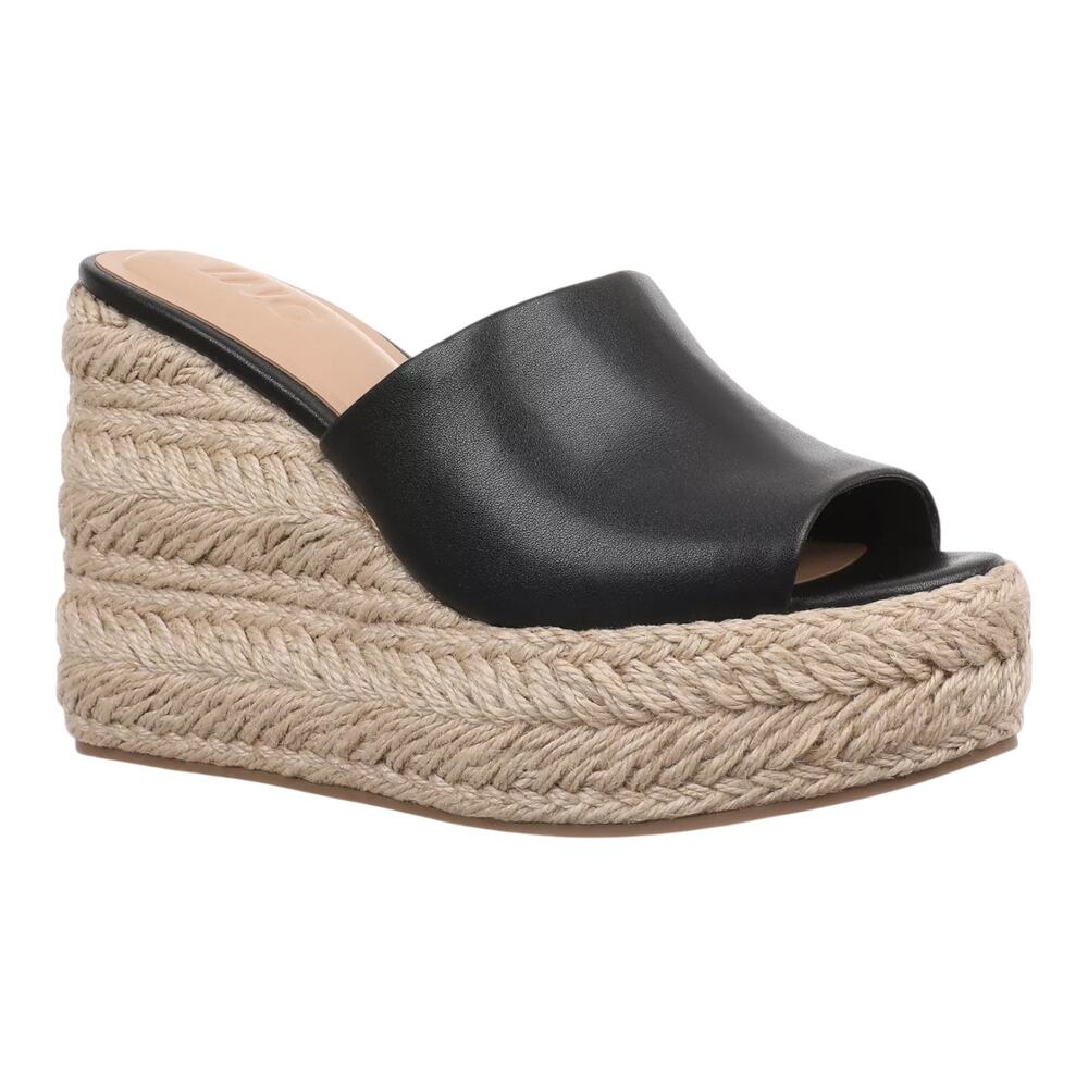 INC Women's Cicily Espadrille High Wedge Heel Slip On Sandals Black Size 11